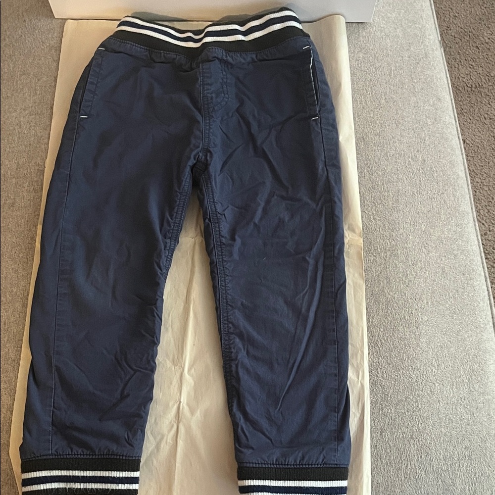 Navy Kids Sweatpants with Striped Cuffs